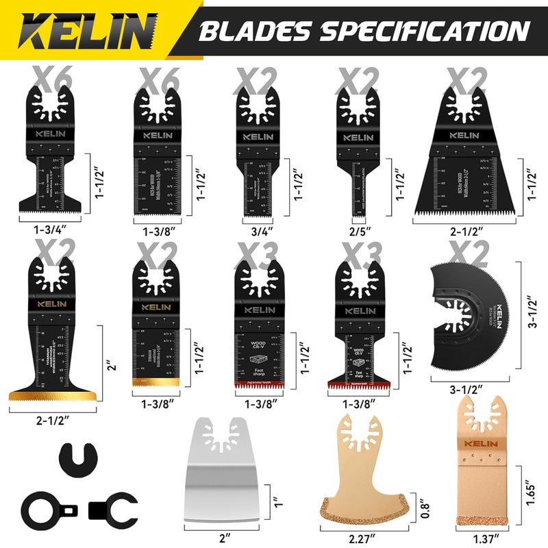 KELIN 118 PCS Multitool Blade Kits Cutting and Sandpaper Oscillating Tool Accessories Universal Oscillating Saw Blades 13 Types Blades Compatible with Dewalt Bosch Dremel Milwaukee - Image 3